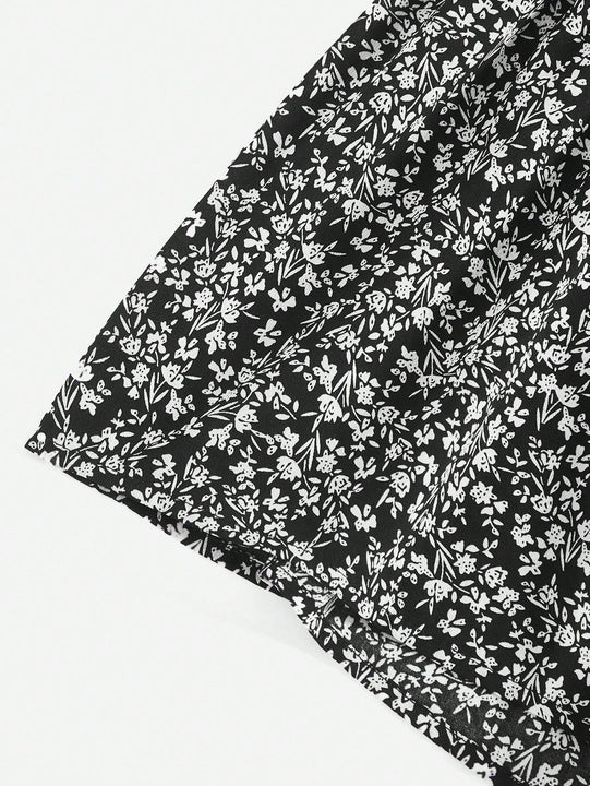 WYWH Pantalones Cortos Con Dobladillo Con Volantes Y Cintura Elastica Con Estampado Floral Para Mujer