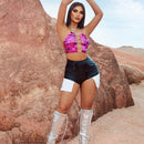 SXY Shorts Pu Colorblock Para Atuendo De Festivales De Musica Y Conciertos
