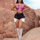 SXY Shorts Pu Colorblock Para Atuendo De Festivales De Musica Y Conciertos