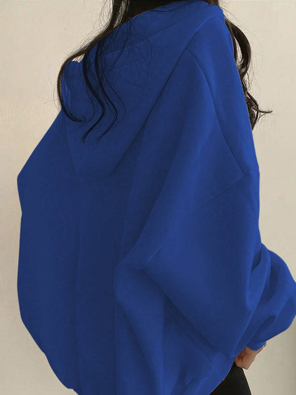 Ezwear sudadera con capucha de manga larga informal con estampado de letra, hombros caidos y cordon, para otono