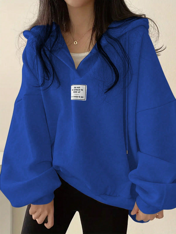 Ezwear sudadera con capucha de manga larga informal con estampado de letra, hombros caidos y cordon, para otono