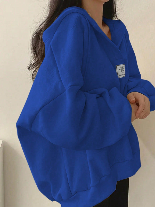 Ezwear sudadera con capucha de manga larga informal con estampado de letra, hombros caidos y cordon, para otono