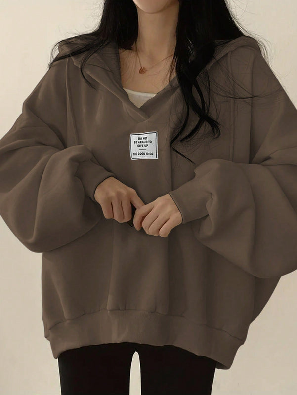 Ezwear sudadera con capucha de manga larga informal con estampado de letra, hombros caidos y cordon, para otono
