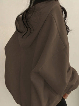 Ezwear sudadera con capucha de manga larga informal con estampado de letra, hombros caidos y cordon, para otono