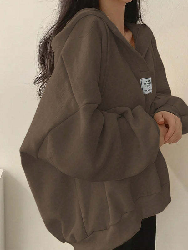 Ezwear sudadera con capucha de manga larga informal con estampado de letra, hombros caidos y cordon, para otono