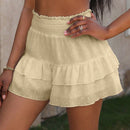 VCAY Shorts Con Cintura Alta Tipo Paperbag Con Puntos Suizos Y Dobladillo Con Volantes