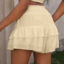 VCAY Shorts Con Cintura Alta Tipo Paperbag Con Puntos Suizos Y Dobladillo Con Volantes