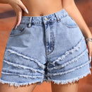SXY Pantalones Cortos De Mezclilla Con Multiples Capas De Flecos