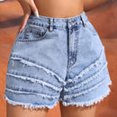 SXY Pantalones Cortos De Mezclilla Con Multiples Capas De Flecos