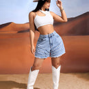 SXY Pantalones Cortos De Mezclilla Con Multiples Capas De Flecos
