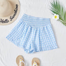 WYWH Pantalones Cortos De Cuadros Para Mujer De Cintura Alta Estilo Paperbag