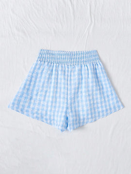 WYWH Pantalones Cortos De Cuadros Para Mujer De Cintura Alta Estilo Paperbag