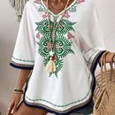 VCAY Blusa Con Cuello En V Y Decoracion De Flecos Con Estampado Local Para Mujer