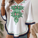VCAY Blusa Con Cuello En V Y Decoracion De Flecos Con Estampado Local Para Mujer