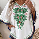 VCAY Blusa Con Cuello En V Y Decoracion De Flecos Con Estampado Local Para Mujer