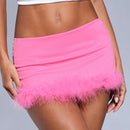 BAE Falda corta super corta de cintura baja para el verano con borde decorado de plumas rosadas, bonito conjunto de festival de musica en el campo y de calle