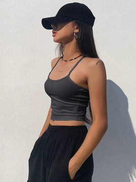DAZY Top De Camisole Acanalado De Color Solido Ajustado