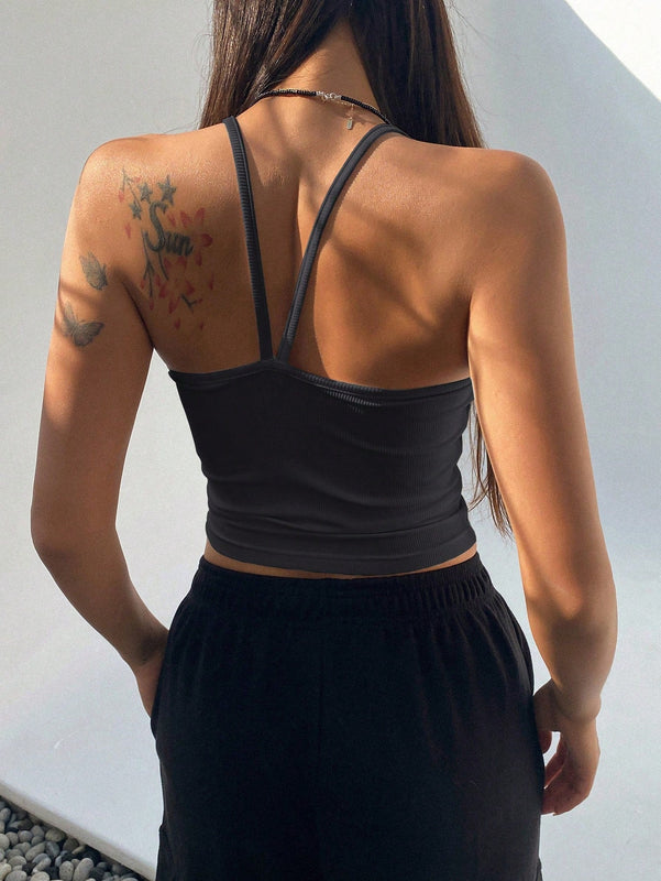 DAZY Top De Camisole Acanalado De Color Solido Ajustado