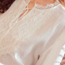 MOTF PREMIUM Blusa De Encaje De Panel De Cuello De Lazo Con Flecos De Lino Puro