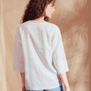 MOTF PREMIUM Blusa De Encaje De Panel De Cuello De Lazo Con Flecos De Lino Puro