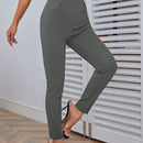 Pantalones casuales de traje negro de cintura alta para mujer con ajuste cenido y piernas anchas de 7-9cm