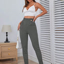 Pantalones casuales de traje negro de cintura alta para mujer con ajuste cenido y piernas anchas de 7-9cm