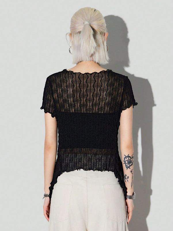 Coolane Camisa De Cintura De Lazo En Tela Texturizada Con Dobladillo Asimetrico