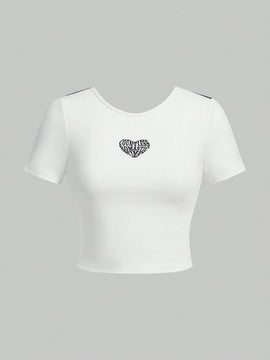 Qutie Camiseta De Manga Corta Para Mujer Con Color Contrastante Y Espalda Descubierta