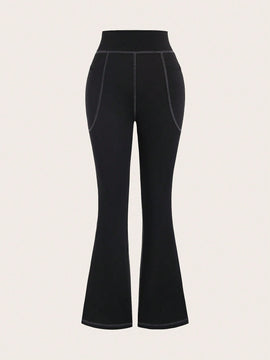EZwear Pantalon Acampanado Con Costuras Vistas Y Cinturilla Ancha