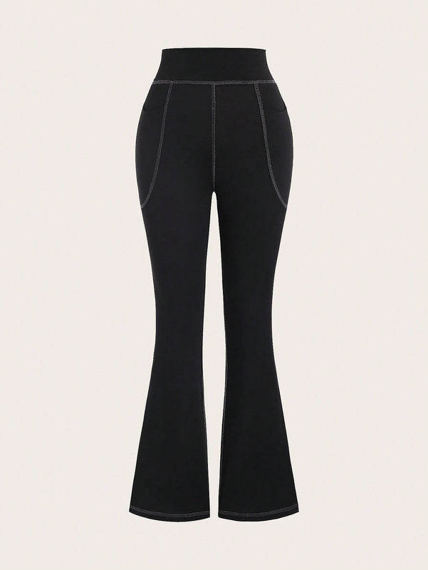 EZwear Pantalon Acampanado Con Costuras Vistas Y Cinturilla Ancha