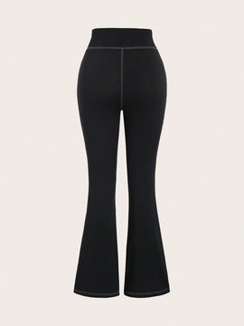 EZwear Pantalon Acampanado Con Costuras Vistas Y Cinturilla Ancha