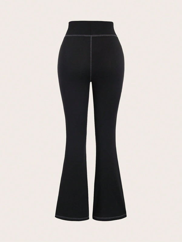 EZwear Pantalon Acampanado Con Costuras Vistas Y Cinturilla Ancha