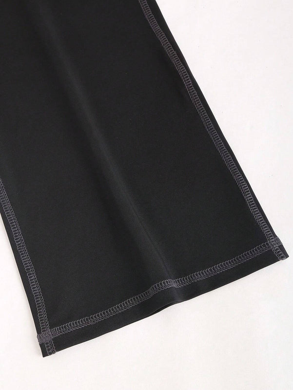 EZwear Pantalon Acampanado Con Costuras Vistas Y Cinturilla Ancha