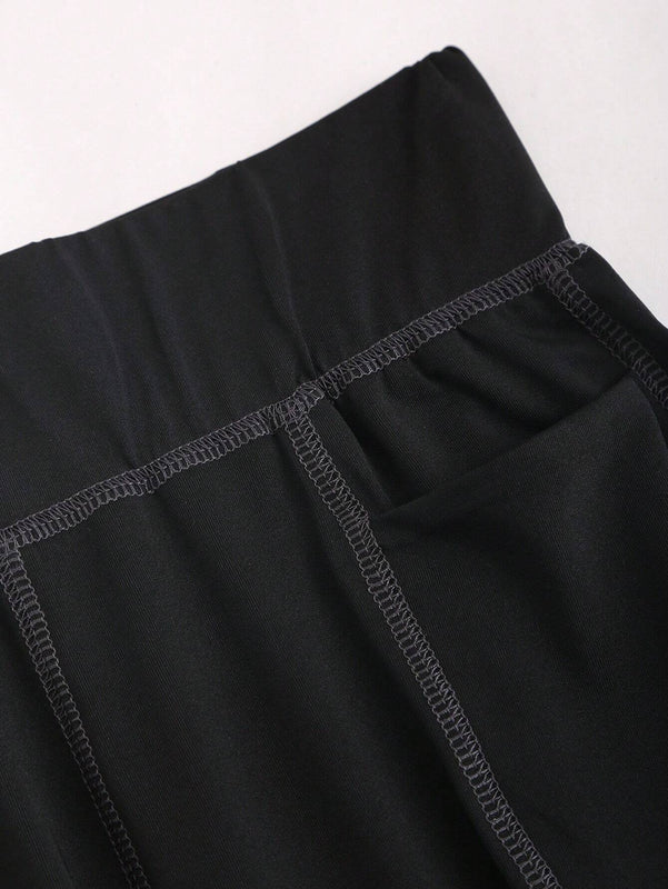 EZwear Pantalon Acampanado Con Costuras Vistas Y Cinturilla Ancha