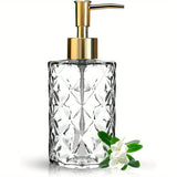 Paquete de 1/2 dispensadores de jabón de vidrio cristalino, 350ml/11oz. Bomba de loción de vidrio transparente, diseño cristalino, jabón de cocina reutilizable, gel de ducha, champú y dispensadores de jabón para manos.