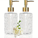 Paquete de 1/2 dispensadores de jabón de vidrio cristalino, 350ml/11oz. Bomba de loción de vidrio transparente, diseño cristalino, jabón de cocina reutilizable, gel de ducha, champú y dispensadores de jabón para manos.