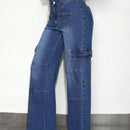 SXY Jeans De Estilo De Trabajo Con Patas Rectas Y Lazos En La Cintura