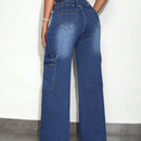 SXY Jeans De Estilo De Trabajo Con Patas Rectas Y Lazos En La Cintura