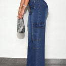 SXY Jeans De Estilo De Trabajo Con Patas Rectas Y Lazos En La Cintura