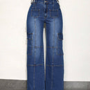 SXY Jeans De Estilo De Trabajo Con Patas Rectas Y Lazos En La Cintura