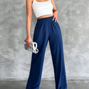 Tall pantalones rectos de talla alta con cintura elastica solida