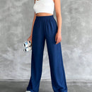 Tall pantalones rectos de talla alta con cintura elastica solida