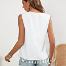 VCAY Camisa Estampada Sin Mangas Con Dobladillo Con Borlas