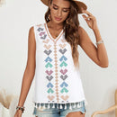 VCAY Camisa Estampada Sin Mangas Con Dobladillo Con Borlas
