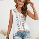 VCAY Camisa Estampada Sin Mangas Con Dobladillo Con Borlas