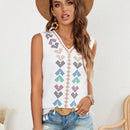 VCAY Camisa Estampada Sin Mangas Con Dobladillo Con Borlas