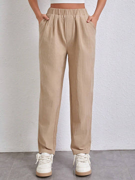 Essnce Pantalones Conicos Con Cintura Elastica Y Tejido Solido De Un Solo Color