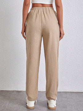 Essnce Pantalones Conicos Con Cintura Elastica Y Tejido Solido De Un Solo Color