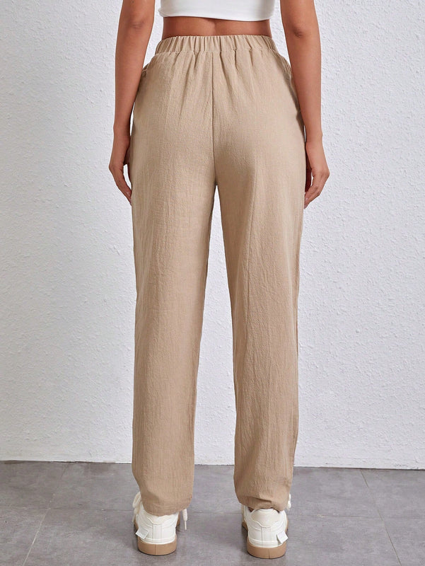Essnce Pantalones Conicos Con Cintura Elastica Y Tejido Solido De Un Solo Color