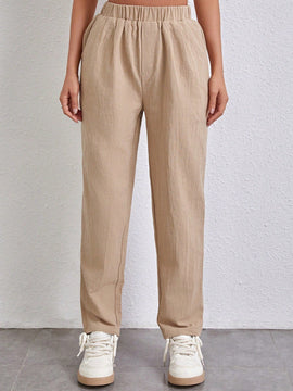 Essnce Pantalones Conicos Con Cintura Elastica Y Tejido Solido De Un Solo Color